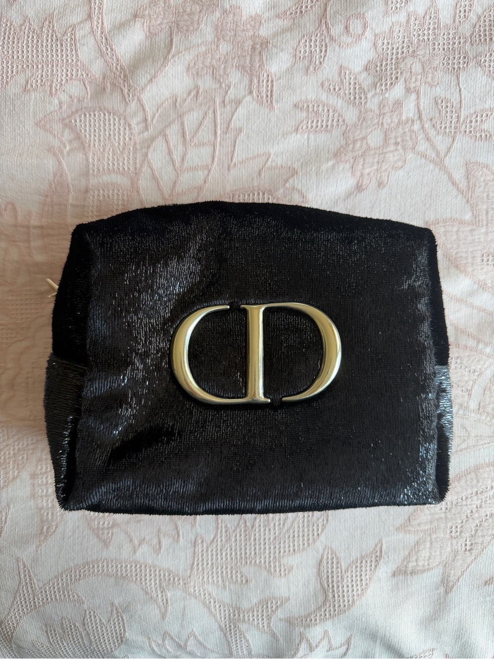 Dior Black Velvet Cosmetic Pouch with Gold CD Emblem